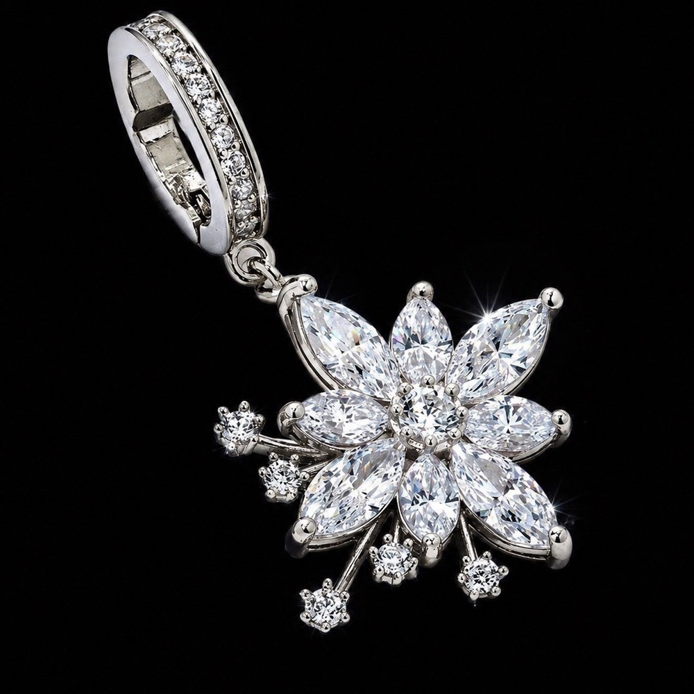 Diamonique x Lulu Frost Flower Charm Enhancer Platinum Plated Sterling Silver